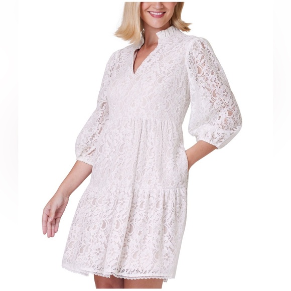 NEW Jessica Howard 3/4 Sleeve Ruffle V-Neck Tiered Skirt Lace Dress Size 16 - Picture 1 of 11